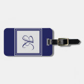 Elegant blauw grijs vierkant initiaal monogram bagagelabel (Voorkant horizontaal)