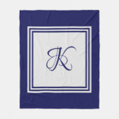 Elegant blauw grijs vierkant initiaal monogram fleece deken (Voorkant)