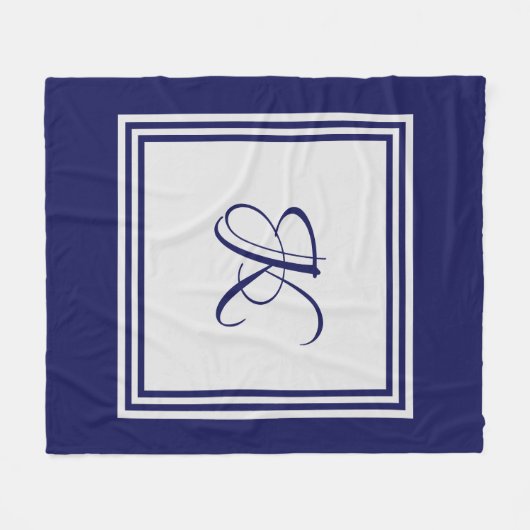 Elegant blauw grijs vierkant initiaal monogram fleece deken (Voorkant (Horizontaal))