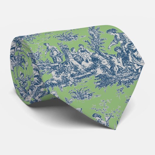 Elegant  blauw groen toile de jouy bedrukt stropdas (Opgerold)