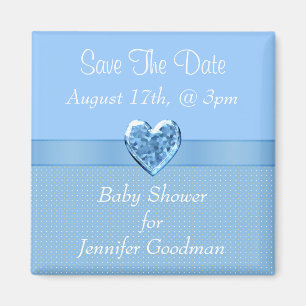 Elegant Blauw Hart Juweel Save The Date Baby showe Magneet