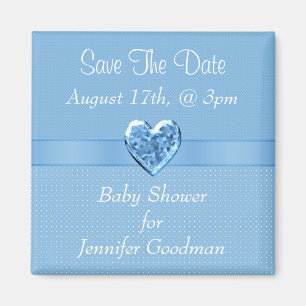 Elegant Blauw Hart Juweel Save The Date Baby showe Magneet
