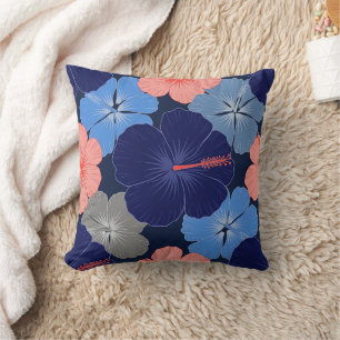 Elegant Blauw Hibiscus Bloempatroon (13) Kussen