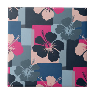 Elegant Blauw Hibiscus Bloempatroon (8) Tegeltje
