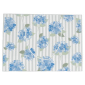 Elegant Blauw Hortensia Patroon Grijze Streep Groot Cadeauzakje (Achterkant)