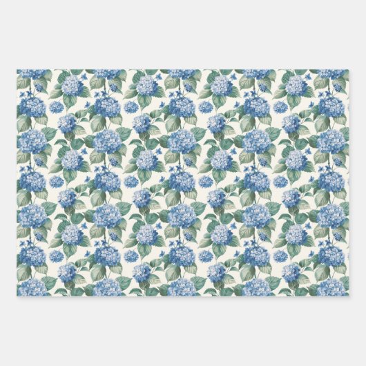 Elegant Blauw Hydrangea Bloemen Patroon Inpakpapier Vel (Voorkant 2)