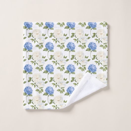 Elegant Blauw Hydrangea Bloemenpatroon Bad Handdoek (Wasdoekje)