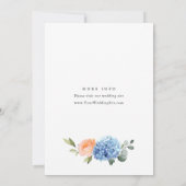 Elegant Blauw Hydrangea Blush Roze Rozen Bruiloft Kaart (Achterkant)