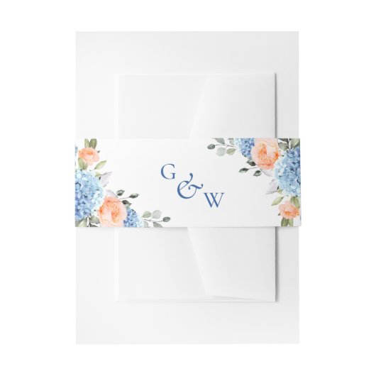 Elegant Blauw Hydrangea Blush Roze Rozen Bruiloft Uitnodigingen Wikkel (Voorkant Voorbeeld)