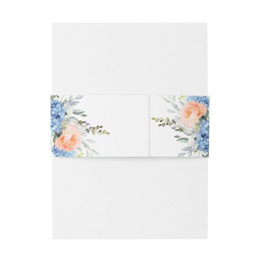 Elegant Blauw Hydrangea Blush Roze Rozen Bruiloft Uitnodigingen Wikkel (Achterkant Voorbeeld)