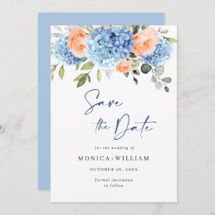 Elegant Blauw Hydrangea Blush Rozen Bloemenbruilof Save The Date