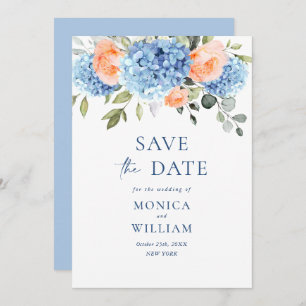 Elegant Blauw Hydrangea Blush Rozen Bloemenbruilof Save The Date