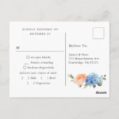 Elegant Blauw Hydrangea Blush Rozen Bruiloft RSVP Briefkaart (Achterkant)