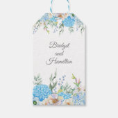 Elegant Blauw Hydrangea Bruiloft Cadeaulabel (Voorkant)