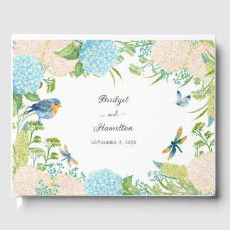 Elegant Blauw Hydrangea Bruiloft Gastenboek