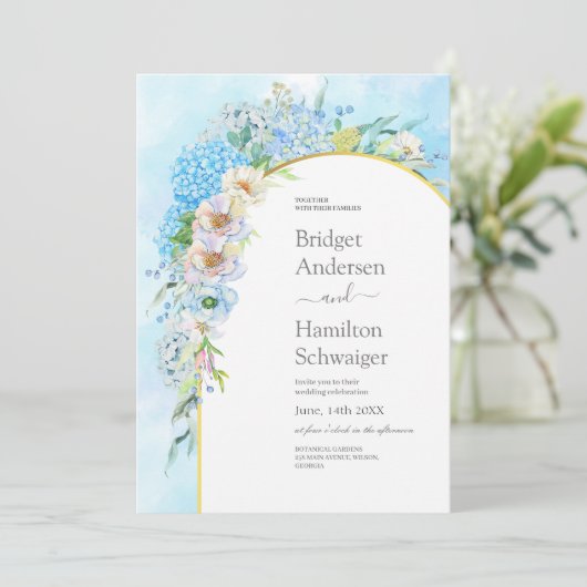 Elegant Blauw Hydrangea Bruiloft Kaart (Staand voorkant)