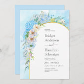 Elegant Blauw Hydrangea Bruiloft Kaart (Voorkant / Achterkant)