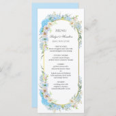 Elegant Blauw Hydrangea Bruiloft Menu (Voorkant / Achterkant)