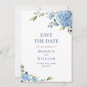 Elegant Blauw Hydrangea Bruiloft QR-code Foto Save The Date (Voorkant)