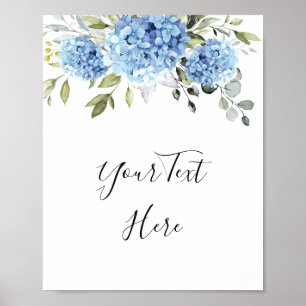 Elegant Blauw Hydrangea Eucalyptus Aangepast teken Poster