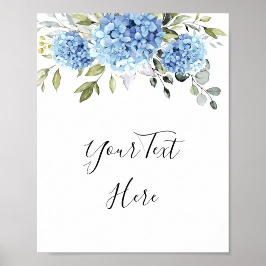 Elegant Blauw Hydrangea Eucalyptus Aangepast teken Poster (Voorkant)