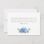 Elegant Blauw Hydrangea Eucalyptus Bloemen Eenvoud Bedankkaart (Achterkant)