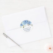 Elegant Blauw Hydrangea Eucalyptus Bruiloft Ronde Sticker (Envelop)
