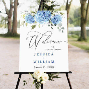 Elegant Blauw Hydrangea Eucalyptus Bruiloft Welkom Poster