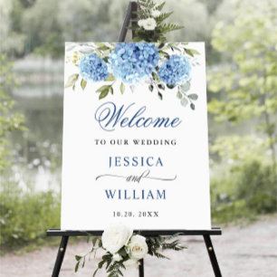 Elegant Blauw Hydrangea Eucalyptus Bruiloft Welkom Poster