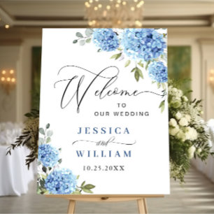 Elegant Blauw Hydrangea Eucalyptus Bruiloft Welkom Poster