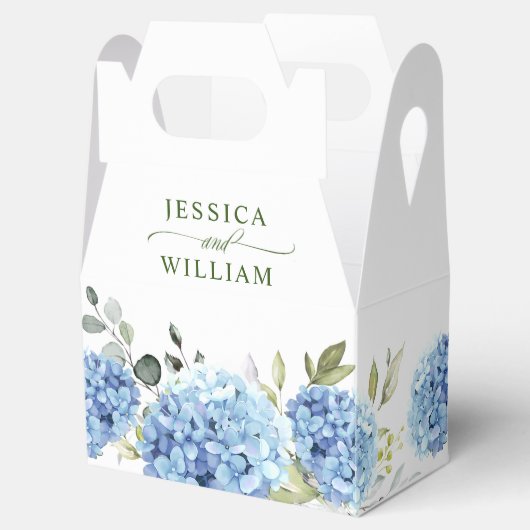 Elegant Blauw Hydrangea Eucalyptus Gift Bruiloft Bedankdoosjes (Geopend)