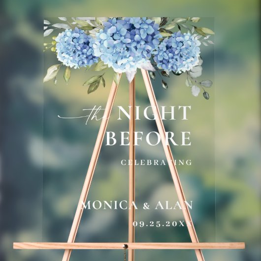 Elegant Blauw Hydrangea Eucalyptus REHEARSAL DINER Acryl Bord (Neutraal)