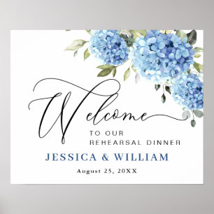 Elegant Blauw Hydrangea Eucalyptus REHEARSAL DINER Poster