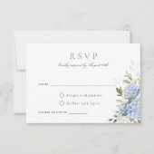 Elegant Blauw Hydrangea Groen Bruiloft RSVP Kaart (Voorkant)
