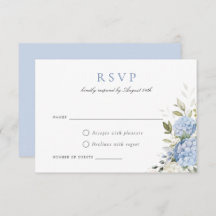 Elegant Blauw Hydrangea Groen Bruiloft RSVP Kaart