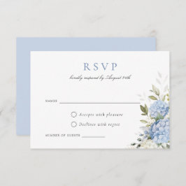 Elegant Blauw Hydrangea Groen Bruiloft RSVP Kaart
