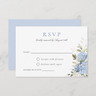 Elegant Blauw Hydrangea Groen Bruiloft RSVP Kaart