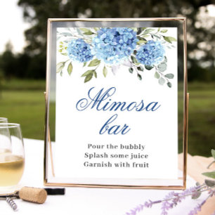Elegant Blauw Hydrangea Mimosa Bar Bruiloft Poster