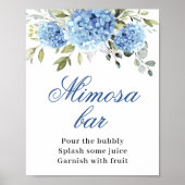 Elegant Blauw Hydrangea Mimosa Bar Bruiloft Poster (Voorkant)