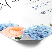 Elegant Blauw Hydrangea Roze Blush Rozen Bruiloft Poster (Hoek)