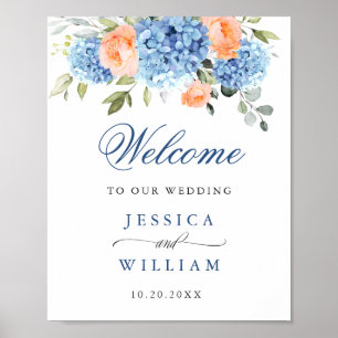 Elegant Blauw Hydrangea Roze Blush Rozen Bruiloft Poster