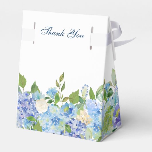 Elegant blauw Hydrangea Waterverf groen Bedankdoosjes (Achterkant)