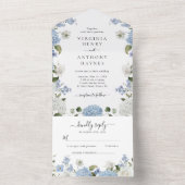 Elegant Blauw Hydrangea Witte Rozen Bloemen Bruilo All In One Uitnodiging (Binnen)