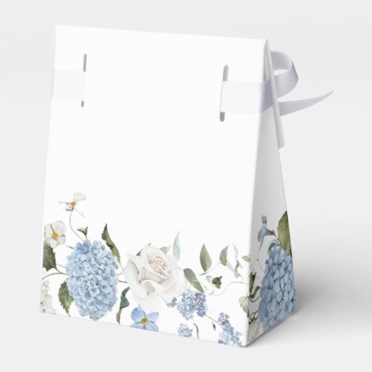 Elegant Blauw Hydrangea Witte Rozen Bloemen Bruilo Bedankdoosjes (Achterkant)