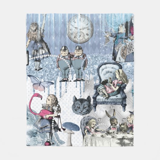 Elegant blauw ijs Alice in Wonderland Silver Glitt Fleece Deken (Voorkant)