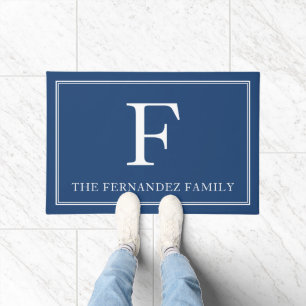 Elegant blauw Initiaal familienaam Deurmat