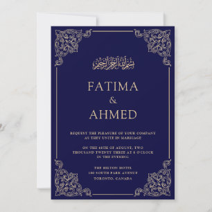 Elegant Blauw Islamitisch Moslim Bruiloft Kaart