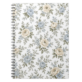 Elegant Blauw & Ivoor Bloemmotief Notitieboek
