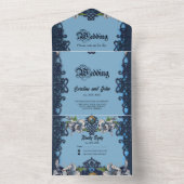 Elegant blauw Keltisch ontwerp All In One Uitnodiging (Binnen)