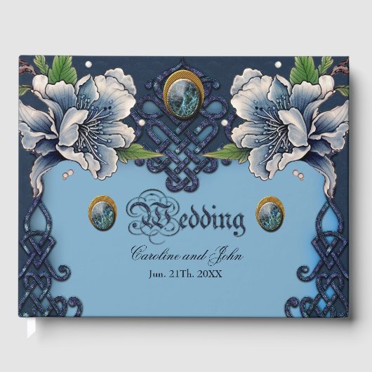 Elegant blauw Keltisch ontwerp Gastenboek (Voorkant)